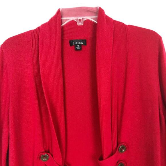 B Design Open Front Red Cardigan Size Medium - Picture 3 of 12